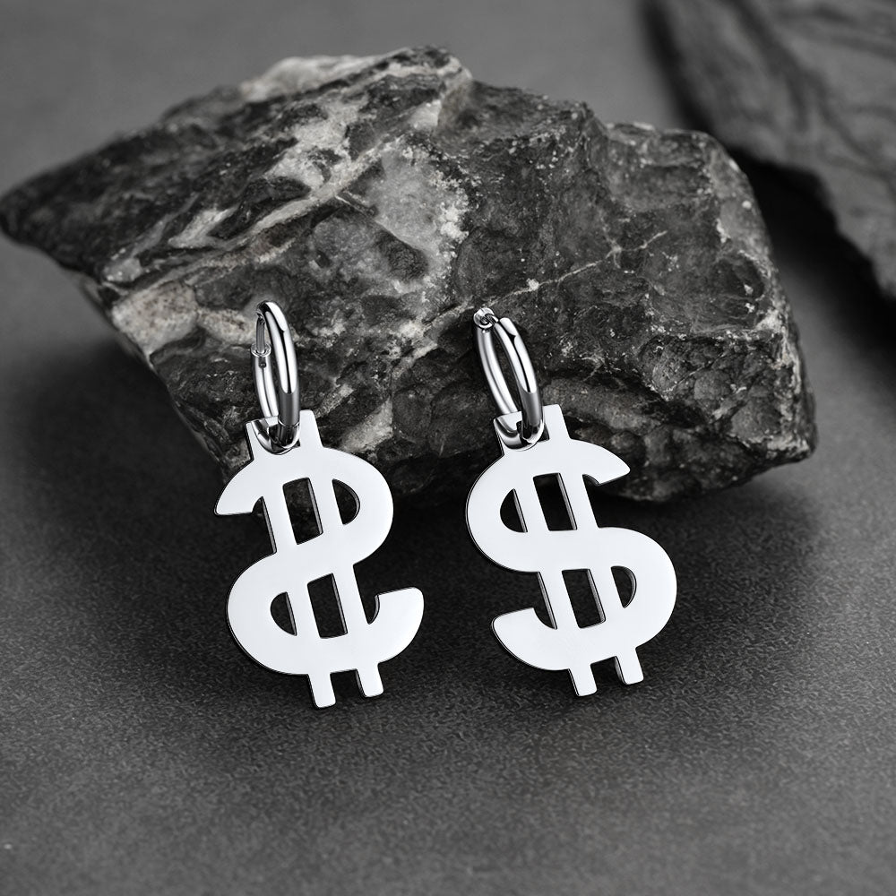 Flash Dollar Sign Dangle Hoop Earrings for
