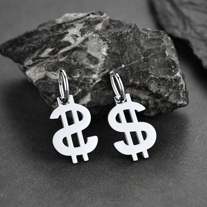 Flash Dollar Sign Dangle Hoop Earrings for