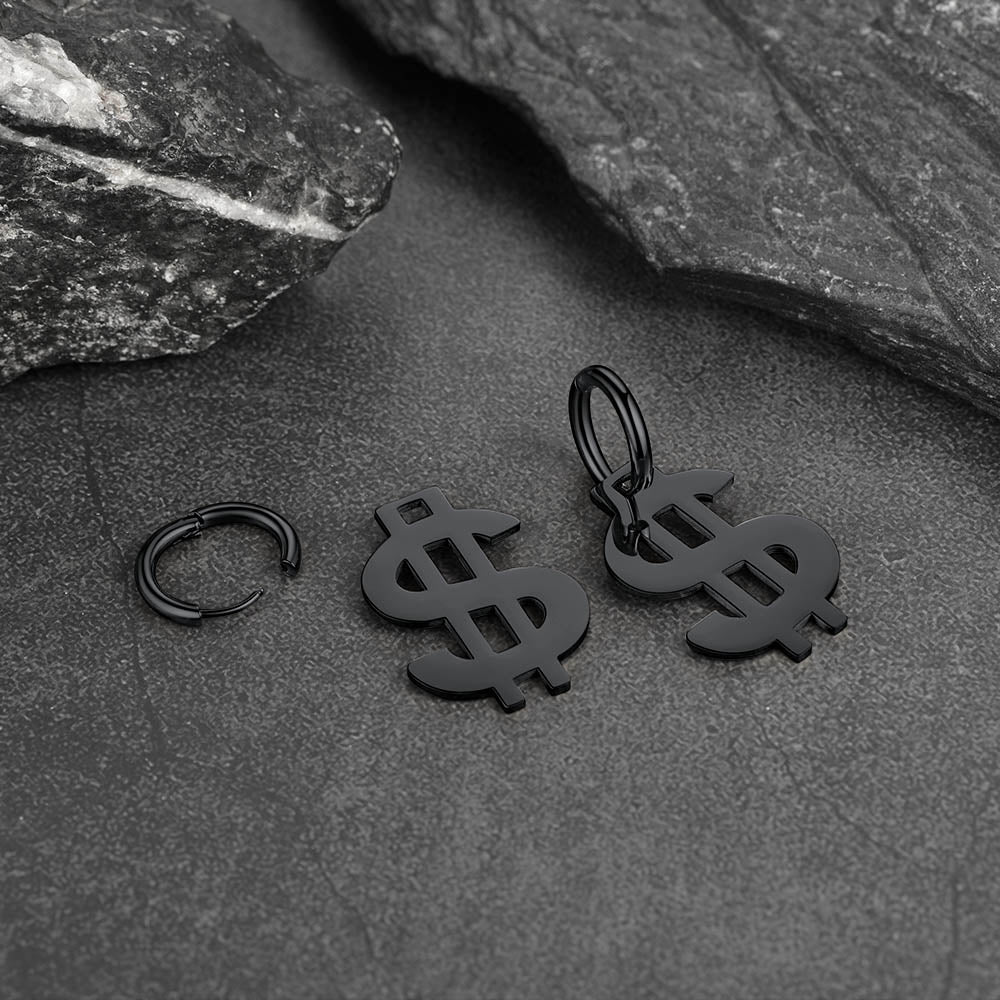 Flash Dollar Sign Dangle Hoop Earrings for