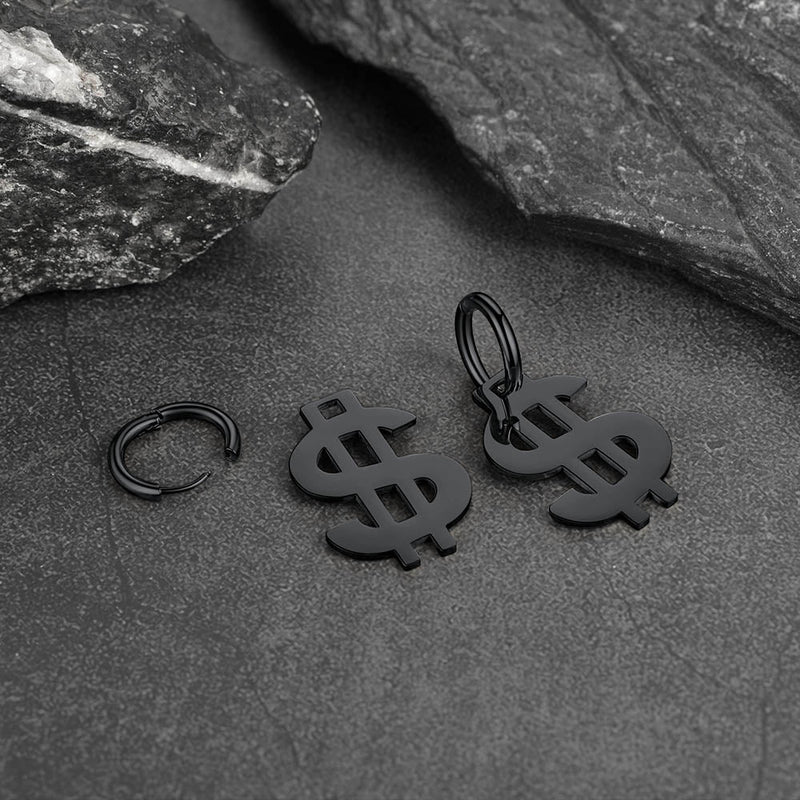 Flash Dollar Sign Dangle Hoop Earrings for