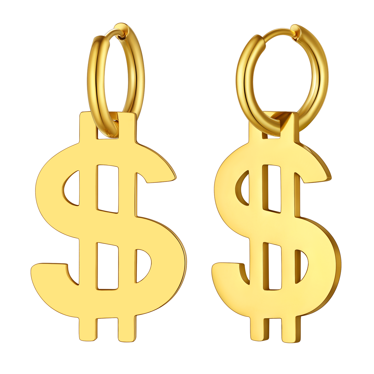 Flash Dollar Sign Dangle Hoop Earrings for