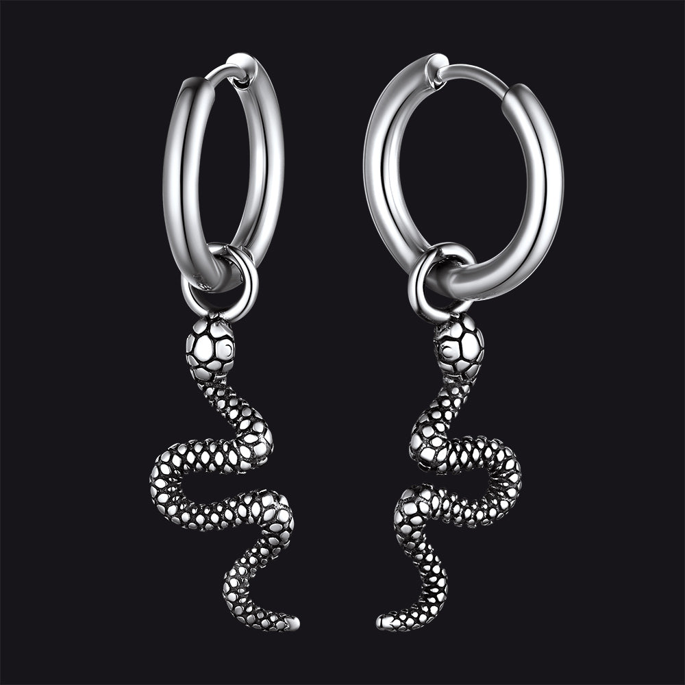Punk Crawl Snake Drop Hoop Earrings for