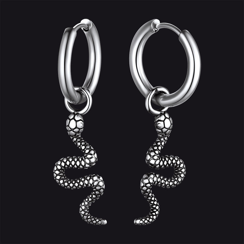 Punk Crawl Snake Drop Hoop Earrings for