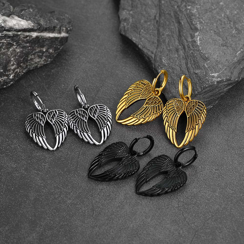 Flash Punk Angel Wing Hoop Dangle Earrings for