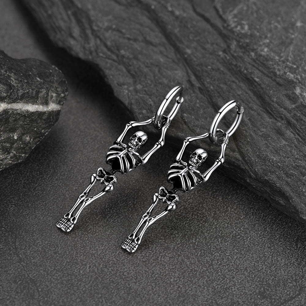 Gothic Skull Skeleton Dangle Hoop Earrings for