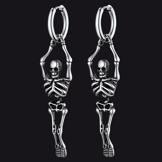 Gothic Skull Skeleton Dangle Hoop Earrings for