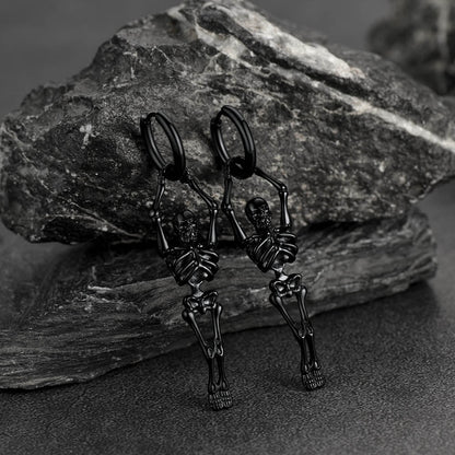 Gothic Skull Skeleton Dangle Hoop Earrings for