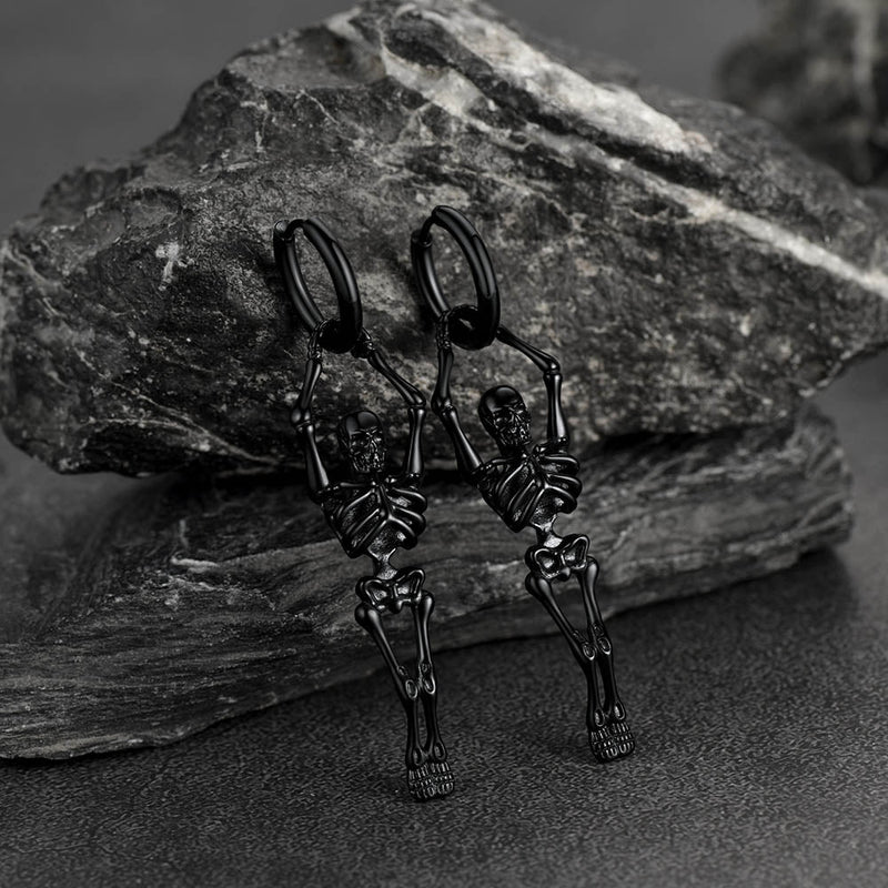 Gothic Skull Skeleton Dangle Hoop Earrings for