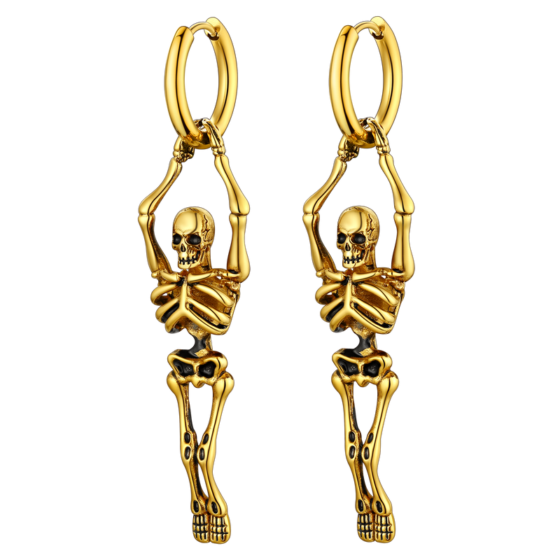 Gothic Skull Skeleton Dangle Hoop Earrings for