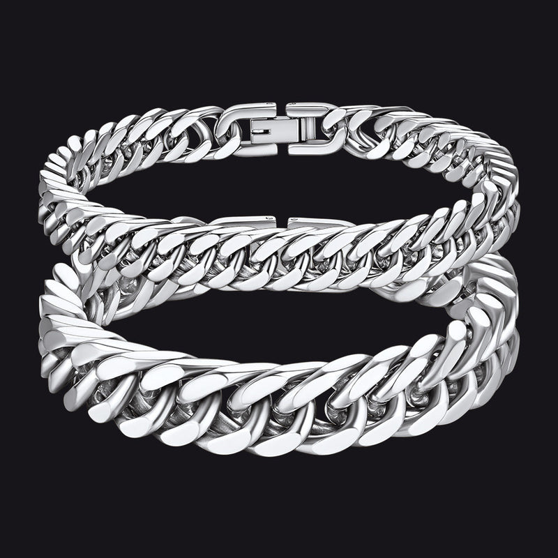 Cuban Link Chain Bracelets Set for Couple, 8/12mm Width