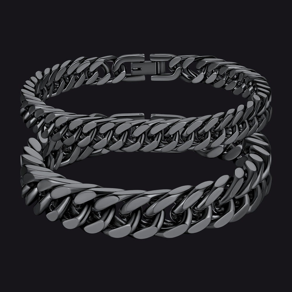 Cuban Link Chain Bracelets Set for Couple, 8/12mm Width