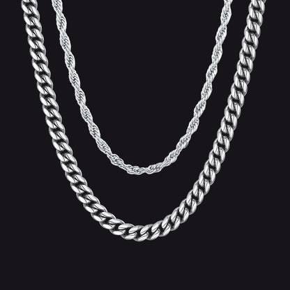 3mm Twisted Rope Chain & 6mm Miami Cuban Chain Set for