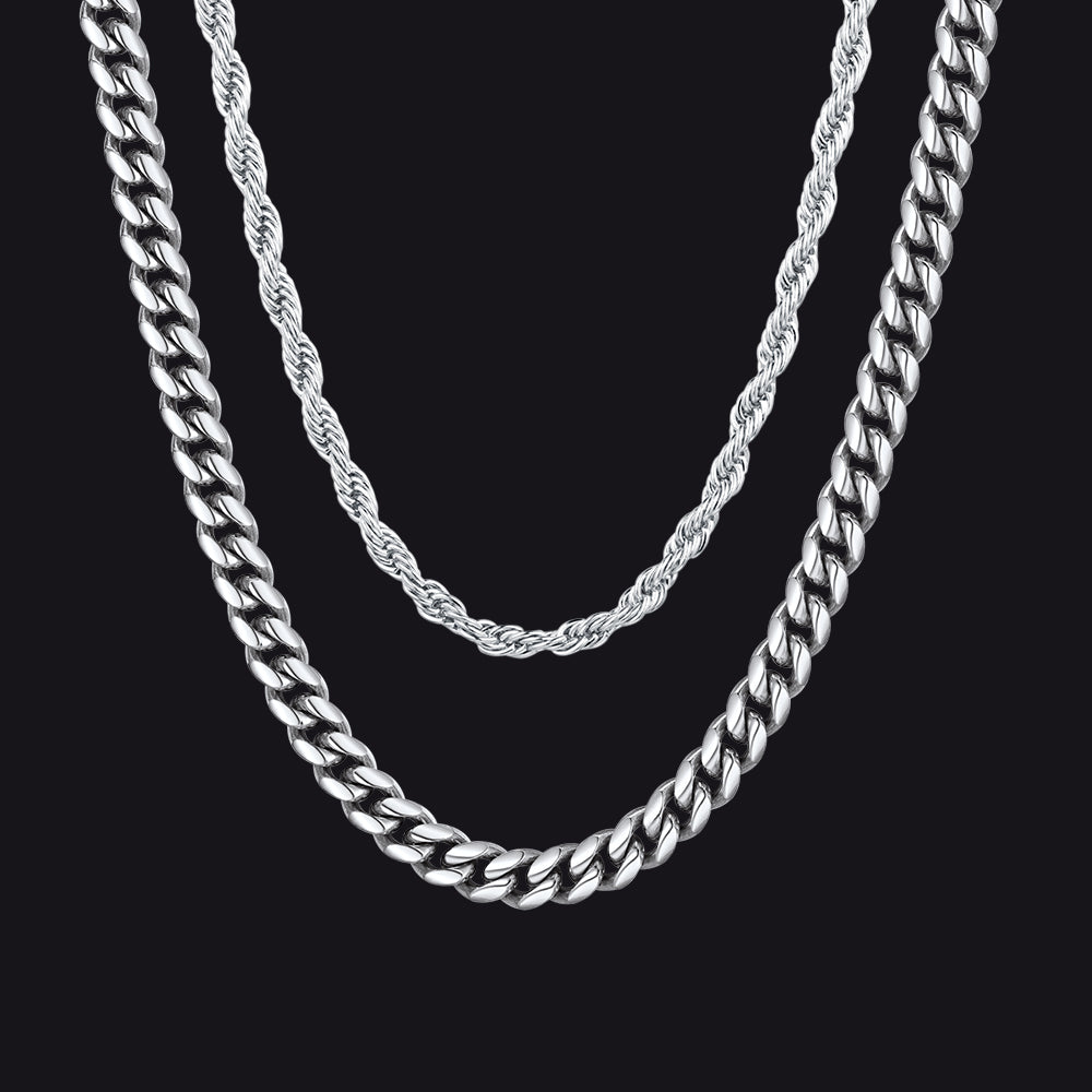 3mm Twisted Rope Chain & 6mm Miami Cuban Chain Set for