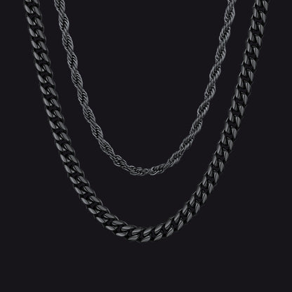 3mm Twisted Rope Chain & 6mm Miami Cuban Chain Set for