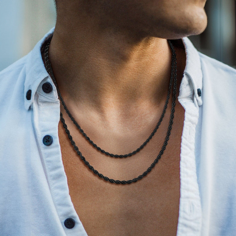 3mm & 6mm Twisted Rope Link Chain Layered Necklaces Set for