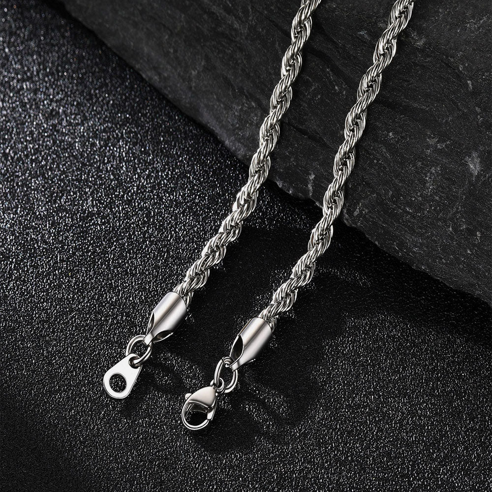 3mm & 6mm Twisted Rope Link Chain Layered Necklaces Set for