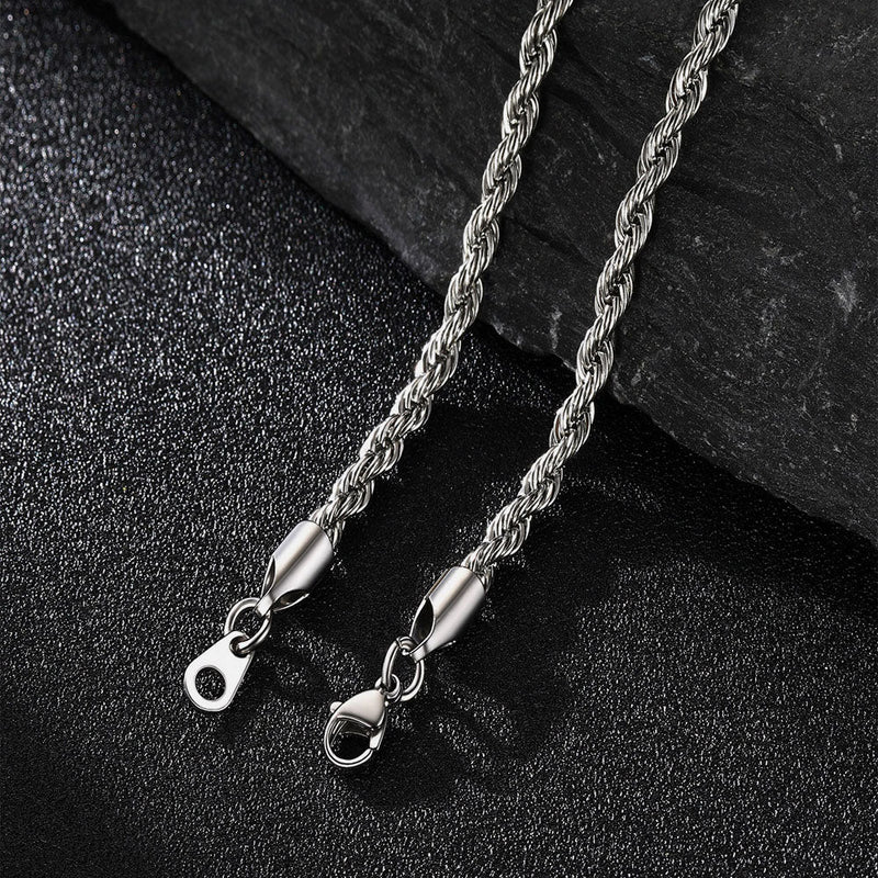 Twisted Rope Link Chain Stainless Steel Necklace for