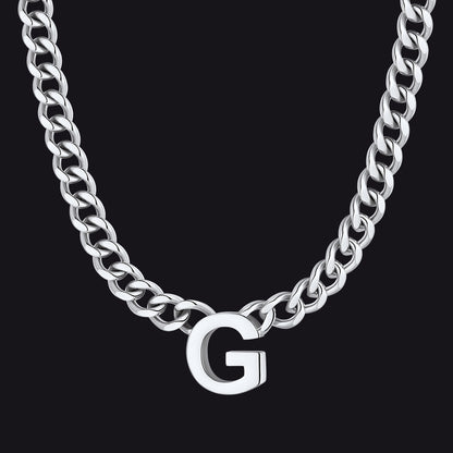 7mm Custom Initial Letter Cuban Link Chain Necklace for