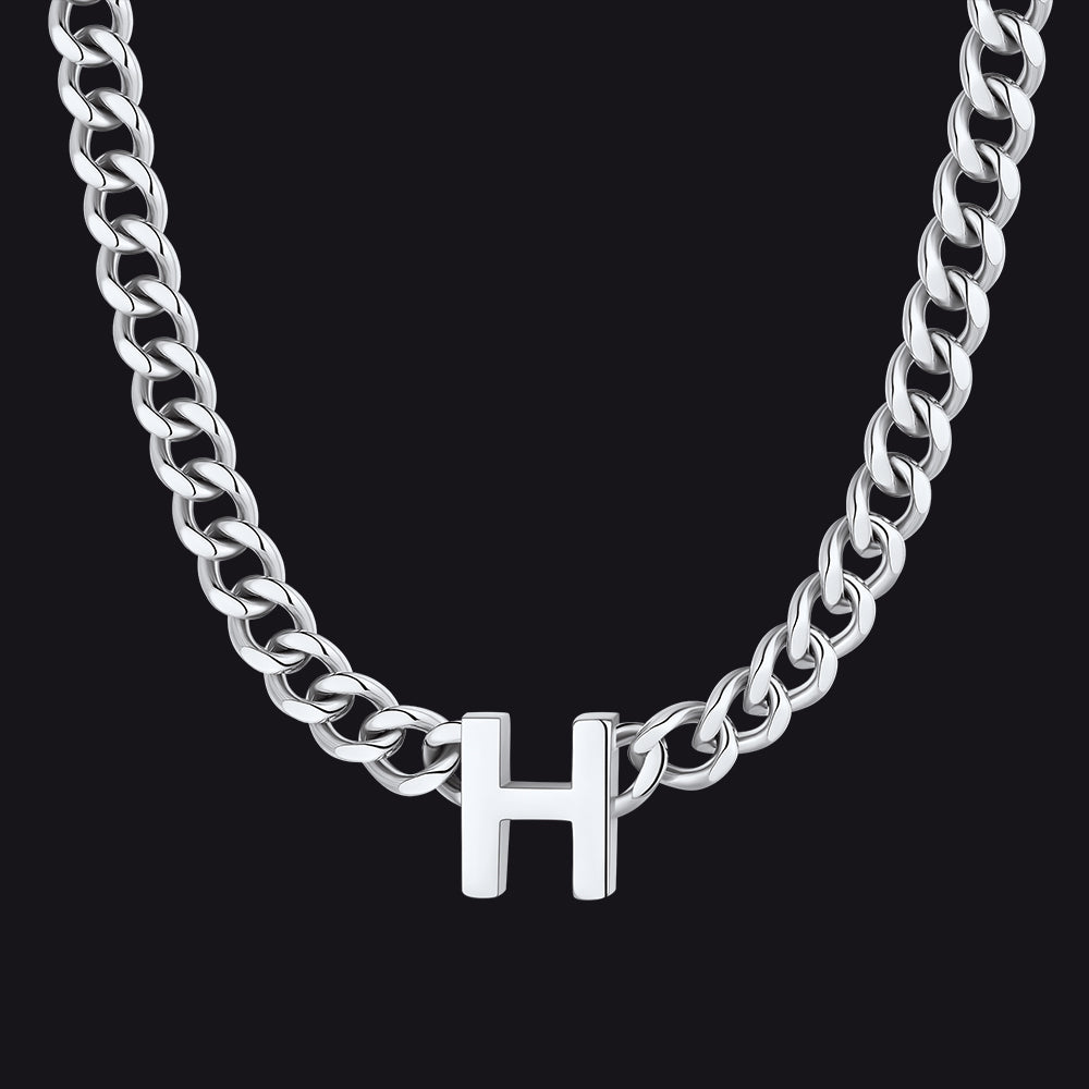 7mm Custom Initial Letter Cuban Link Chain Necklace for
