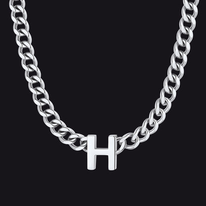 7mm Custom Initial Letter Cuban Link Chain Necklace for