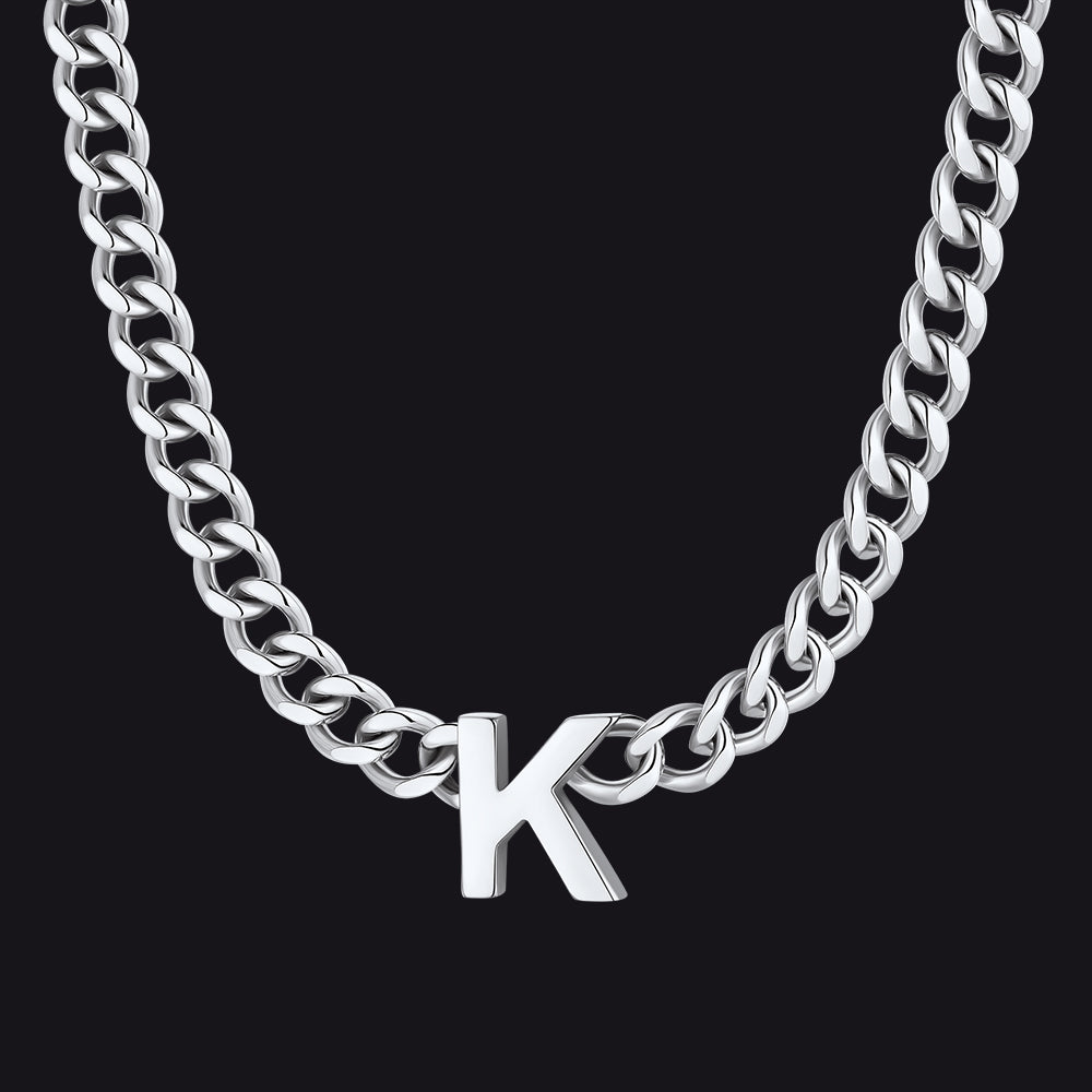7mm Custom Initial Letter Cuban Link Chain Necklace for