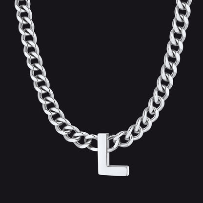 7mm Custom Initial Letter Cuban Link Chain Necklace for