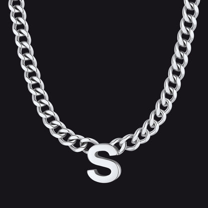 7mm Custom Initial Letter Cuban Link Chain Necklace for