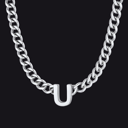 7mm Custom Initial Letter Cuban Link Chain Necklace for