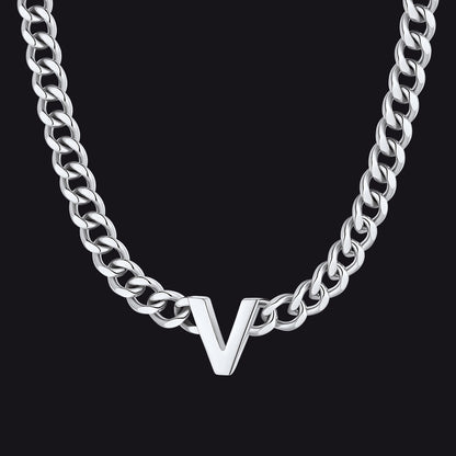 7mm Custom Initial Letter Cuban Link Chain Necklace for