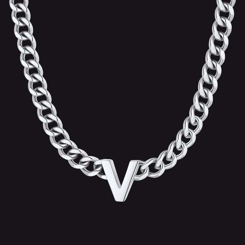 7mm Custom Initial Letter Cuban Link Chain Necklace for