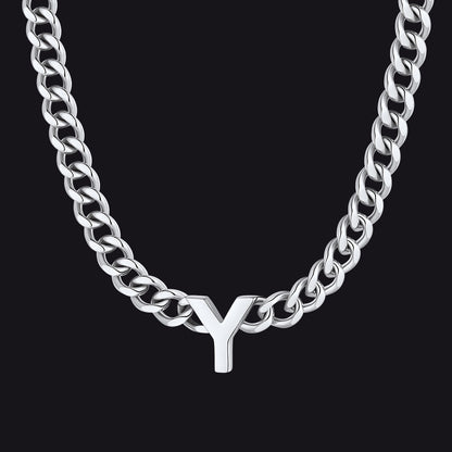 7mm Custom Initial Letter Cuban Link Chain Necklace for