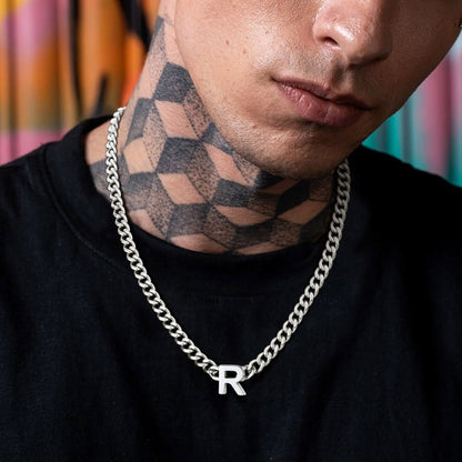 7mm Custom Initial Letter Cuban Link Chain Necklace for