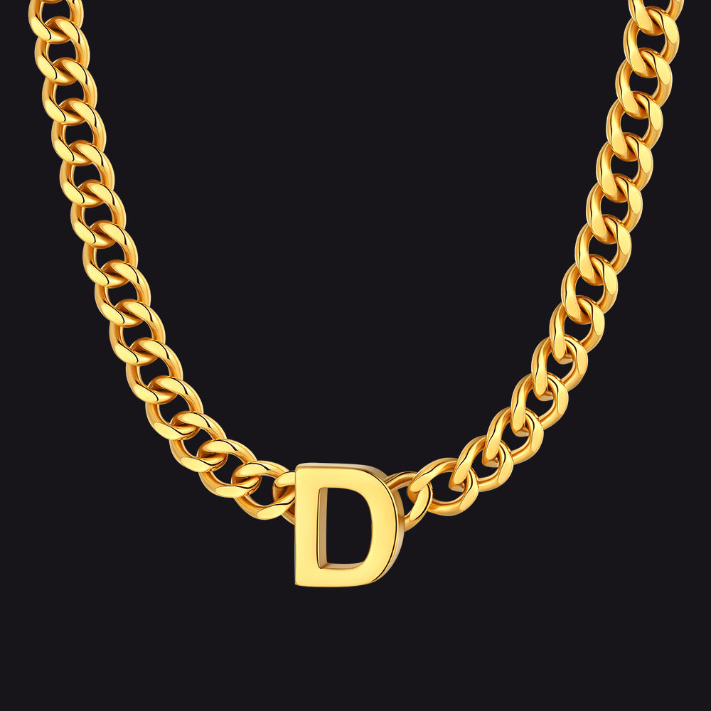 7mm Custom Initial Letter Cuban Link Chain Necklace for