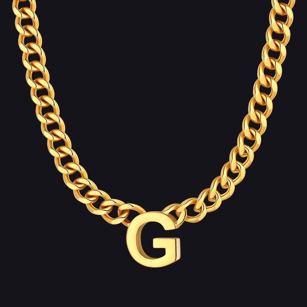 7mm Custom Initial Letter Cuban Link Chain Necklace for
