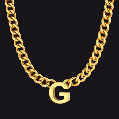 7mm Custom Initial Letter Cuban Link Chain Necklace for