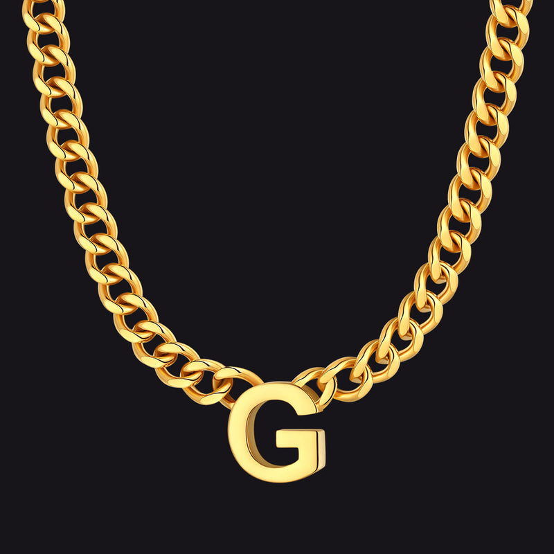 7mm Custom Initial Letter Cuban Link Chain Necklace for