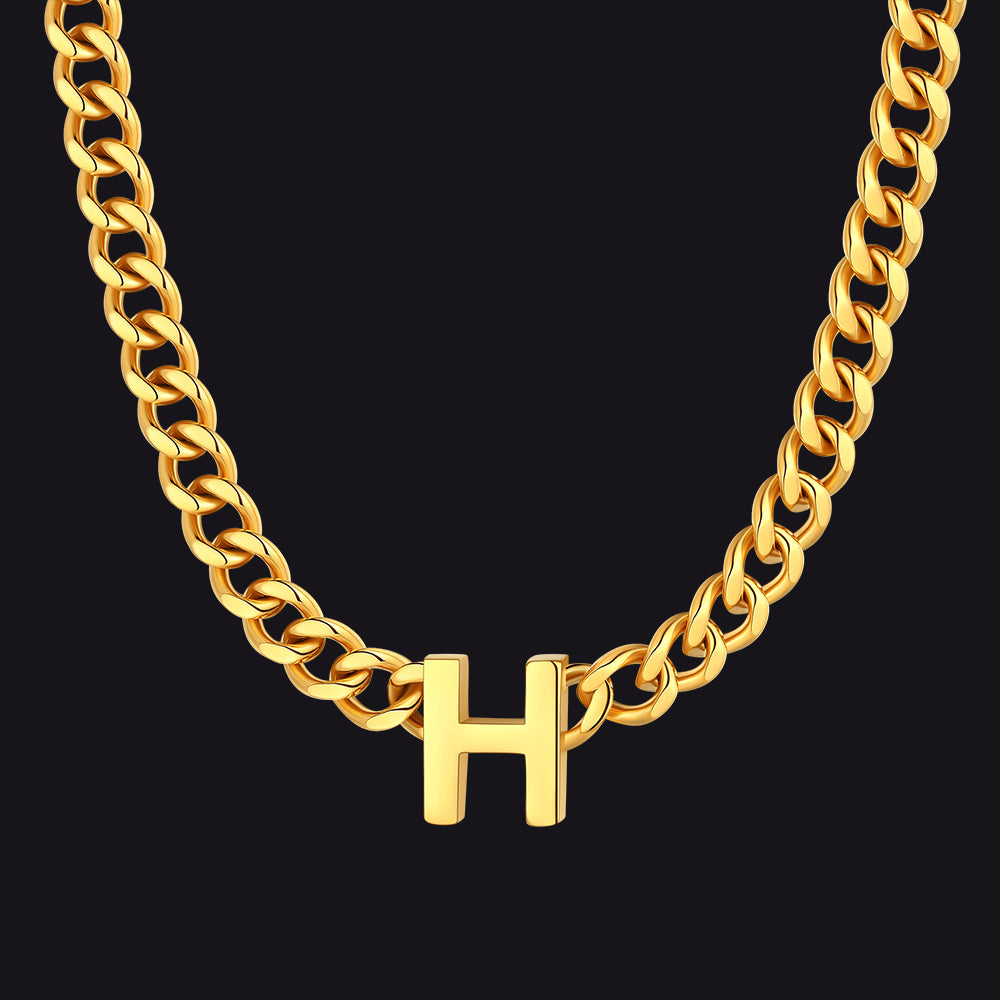 7mm Custom Initial Letter Cuban Link Chain Necklace for