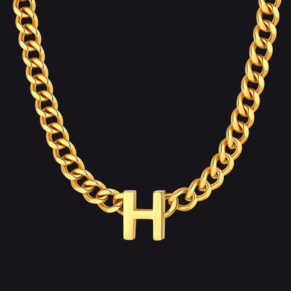 7mm Custom Initial Letter Cuban Link Chain Necklace for