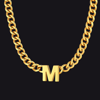7mm Custom Initial Letter Cuban Link Chain Necklace for