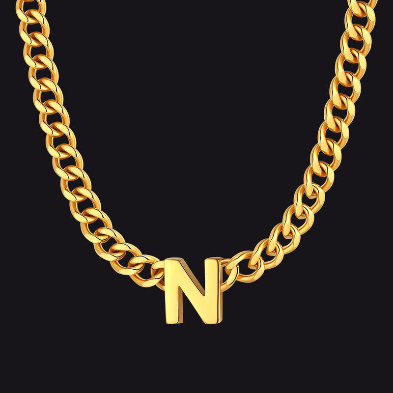 7mm Custom Initial Letter Cuban Link Chain Necklace for