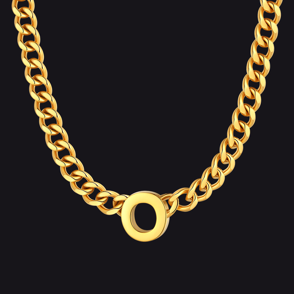 7mm Custom Initial Letter Cuban Link Chain Necklace for