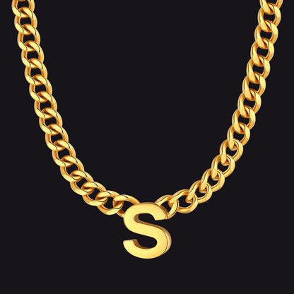 7mm Custom Initial Letter Cuban Link Chain Necklace for