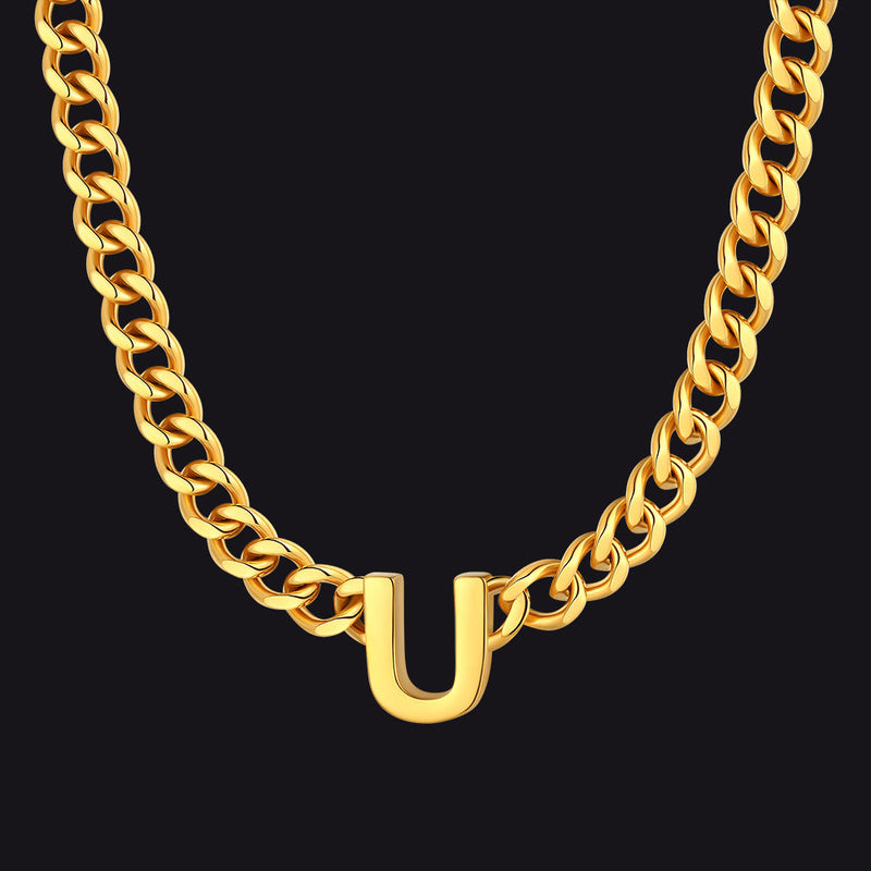 7mm Custom Initial Letter Cuban Link Chain Necklace for