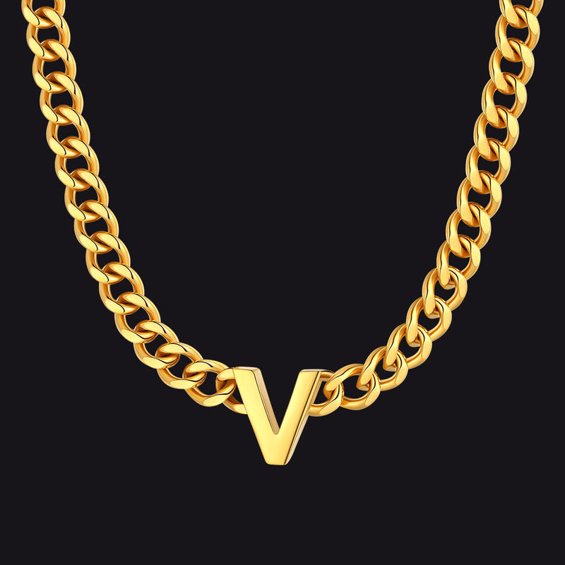 7mm Custom Initial Letter Cuban Link Chain Necklace for