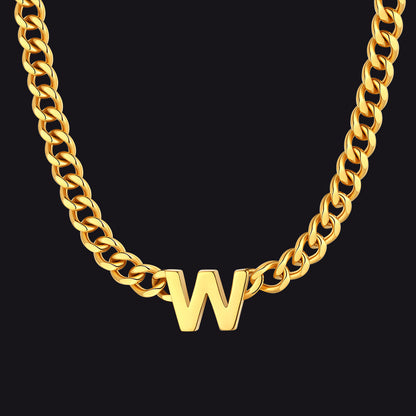 7mm Custom Initial Letter Cuban Link Chain Necklace for