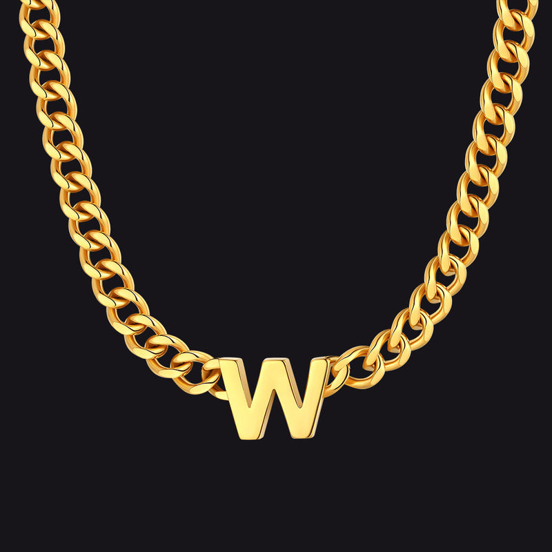 7mm Custom Initial Letter Cuban Link Chain Necklace for
