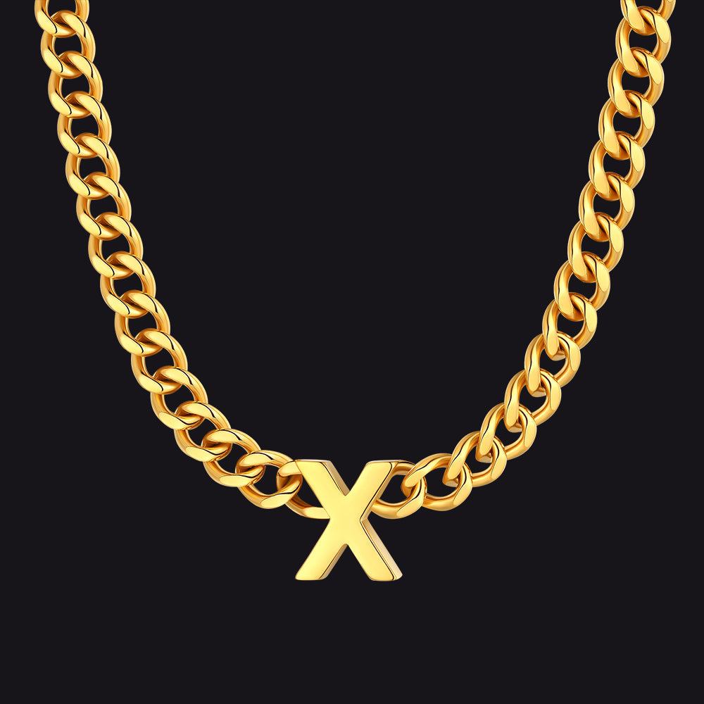 7mm Custom Initial Letter Cuban Link Chain Necklace for