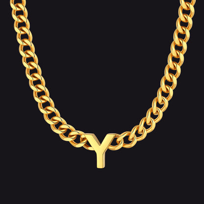 7mm Custom Initial Letter Cuban Link Chain Necklace for