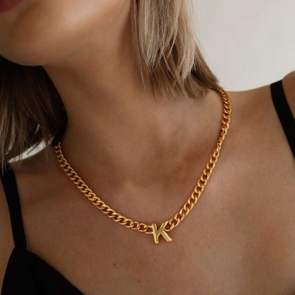 7mm Custom Initial Letter Cuban Link Chain Necklace for