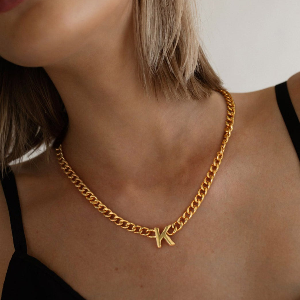 7mm Custom Initial Letter Cuban Link Chain Necklace for